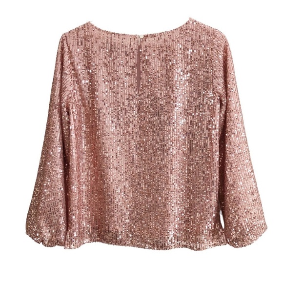 Loft NWT Pink Sequin Puff Sleeve Blouse Pullover Size XS - Picture 4 of 9
